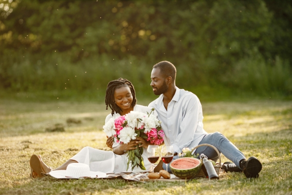 young couple at romantic picnic